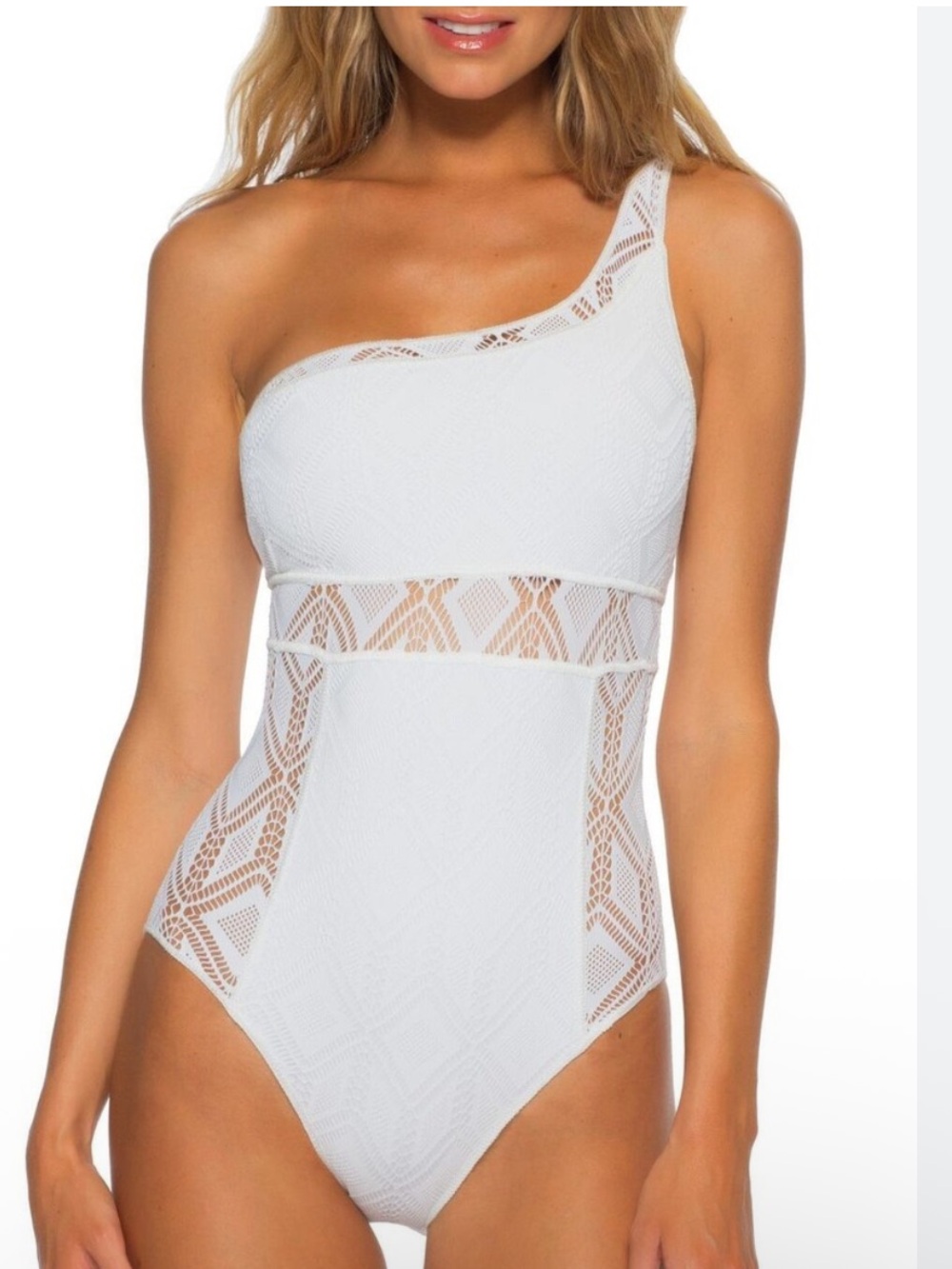 New BECCA Adeline Asymmetrical Crochet One Piece Swimsuit - Picture 3 of 12